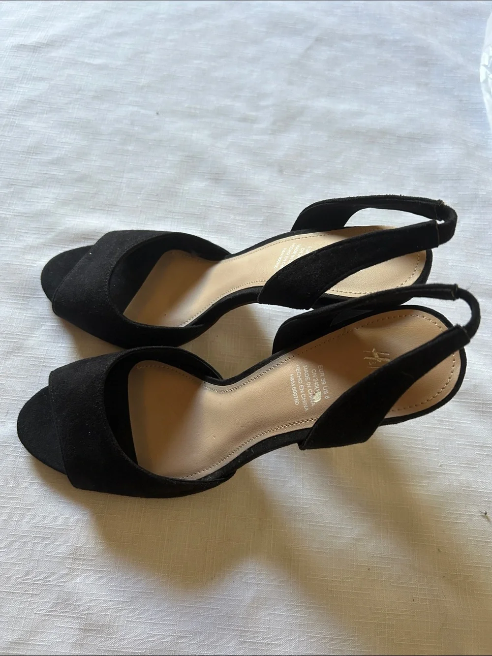 H&M Black Suede Slingback Open-Toe Heels